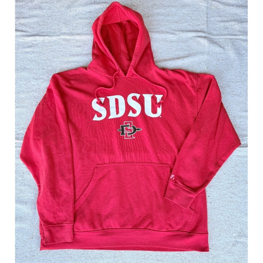 Mens Sz XL SDSU San Diego‎ State Aztecs Red RUSSELL Hooded Sweater Pullover